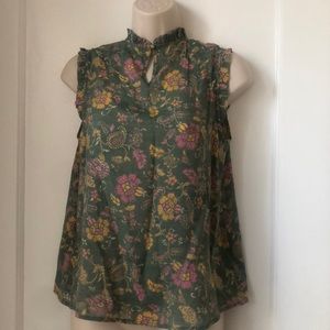 Nanette Lepore medium sage prairie green ruffled smocked blouse.